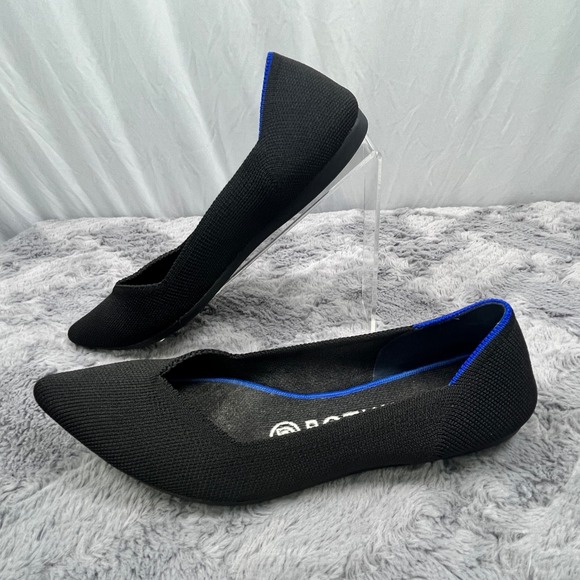 Rothy's Pointed Toe Knit Flats - Black w/Blue Trim Size 7 - Picture 3 of 7